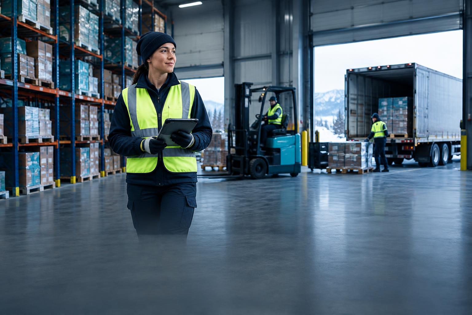 A logistics professional working in an Alberta distribution centre